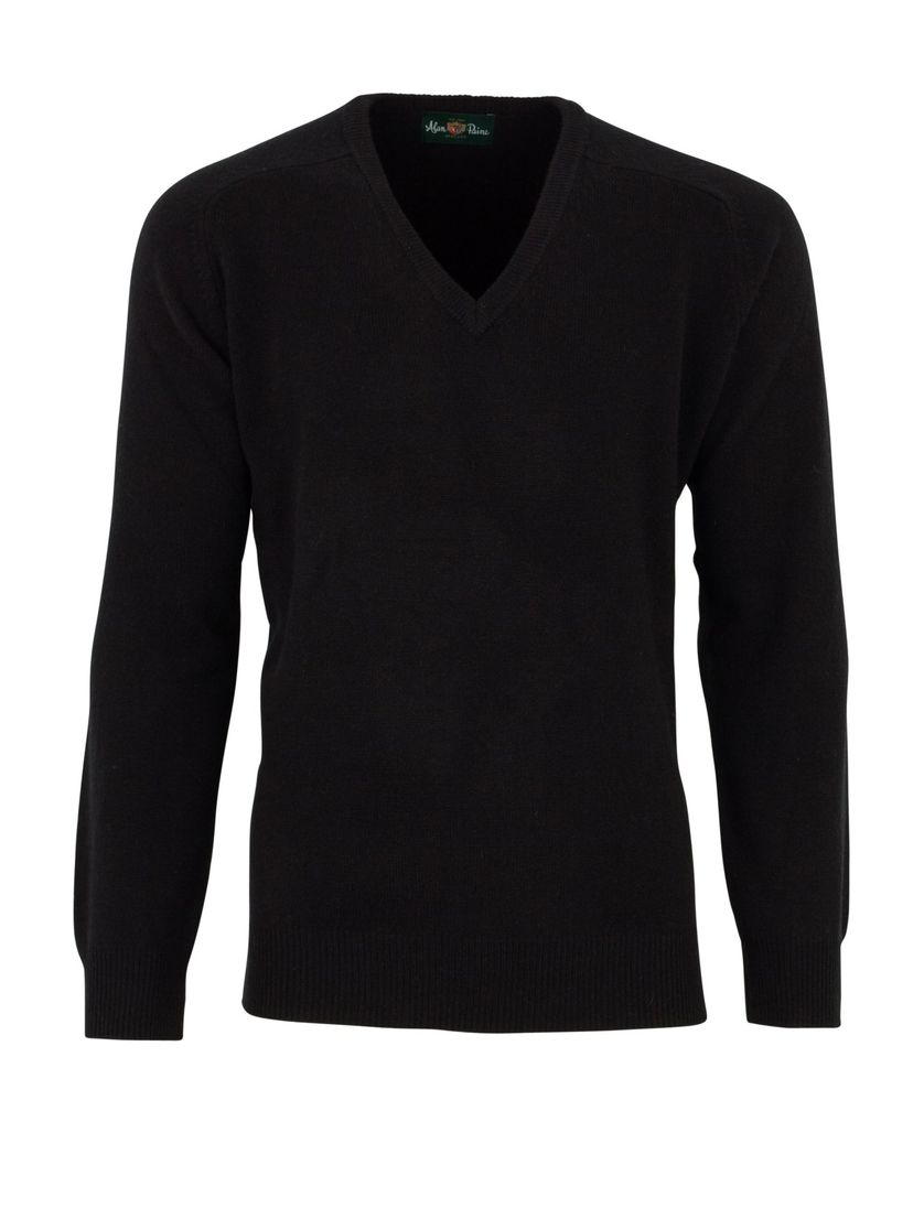 Alan Paine trui zwart classic fit lamswol v-hals