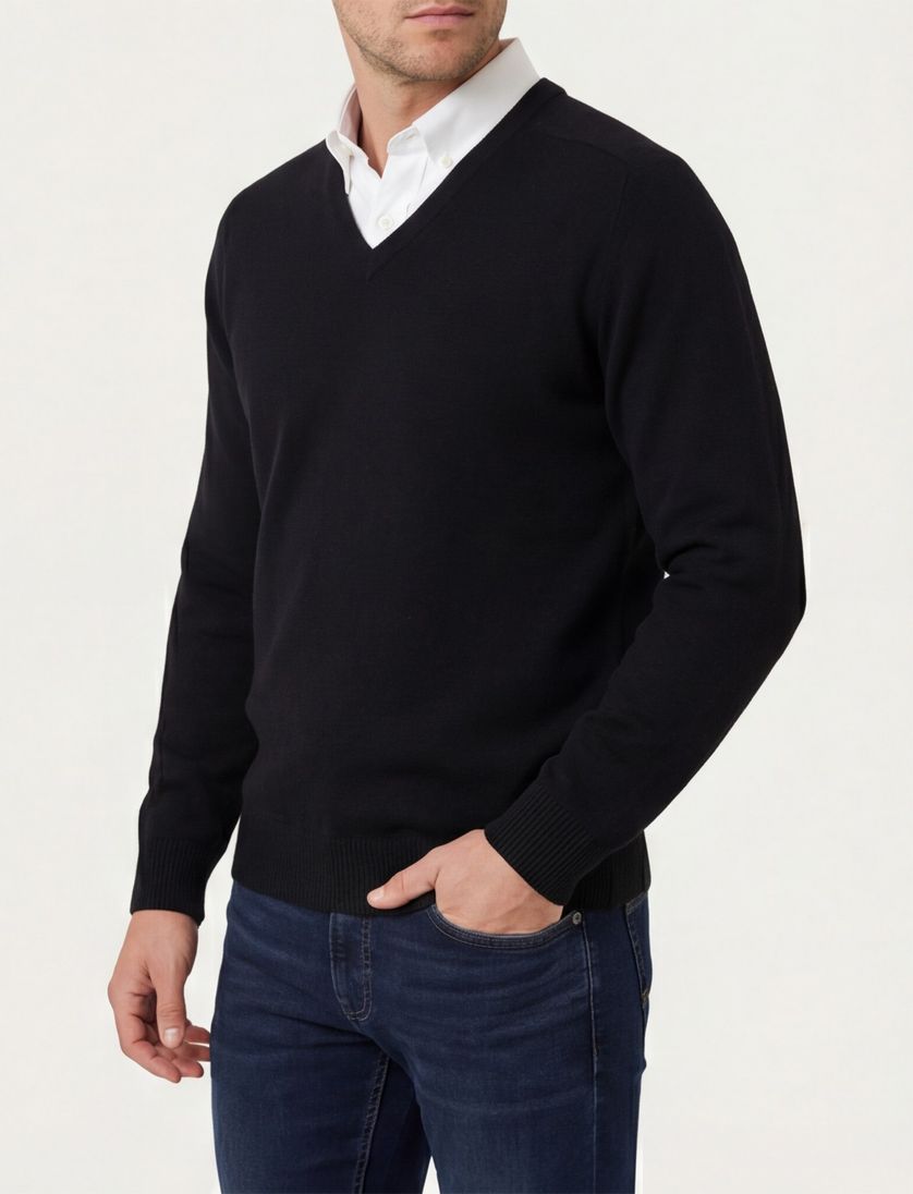 Alan Paine trui zwart classic fit lamswol v-hals