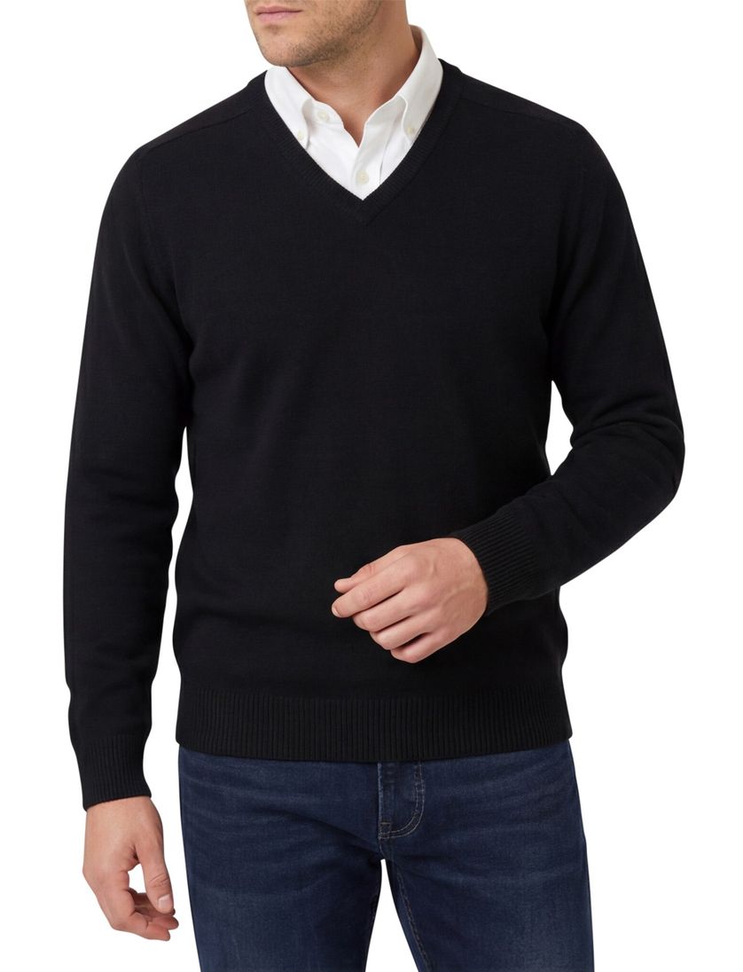 Alan Paine trui zwart classic fit lamswol v-hals