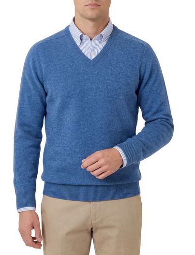 Alan Paine Alam Paine pullover denim blue lamswol ruime fit lamswol