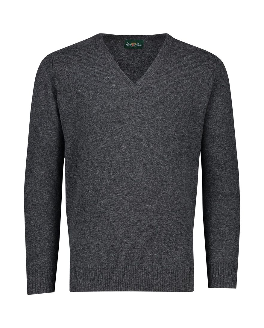 Alan Paine trui donkergrijs lamswol ruime fit v hals