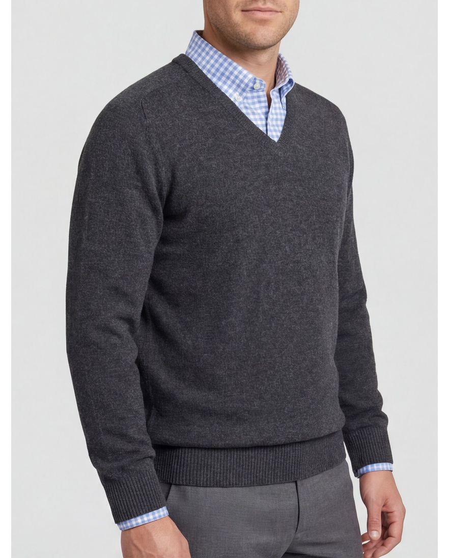 Alan Paine trui donkergrijs lamswol ruime fit v hals