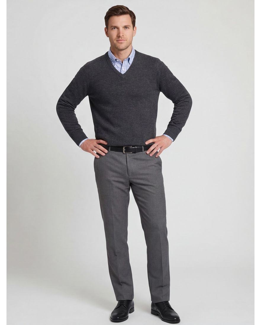 Alan Paine trui donkergrijs lamswol ruime fit v hals