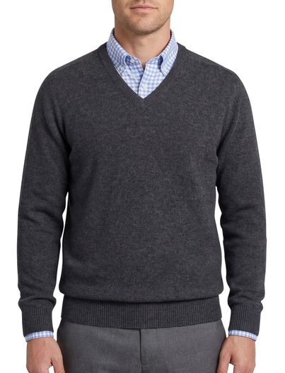 Alan Paine Alan Paine trui donkergrijs lamswol ruime fit v hals