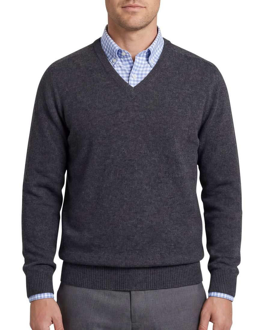 Alan Paine trui donkergrijs lamswol ruime fit v hals