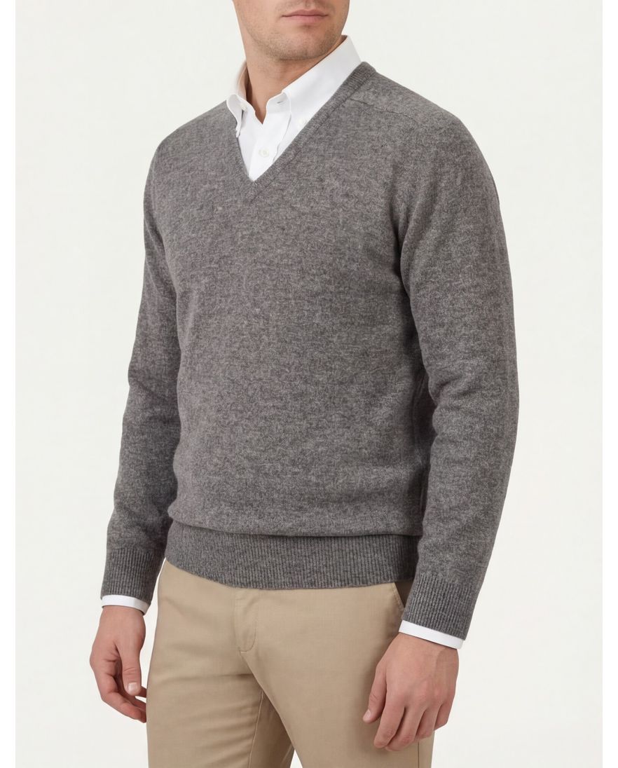 Alan Paine pullover grijs melange classic fit lamswol