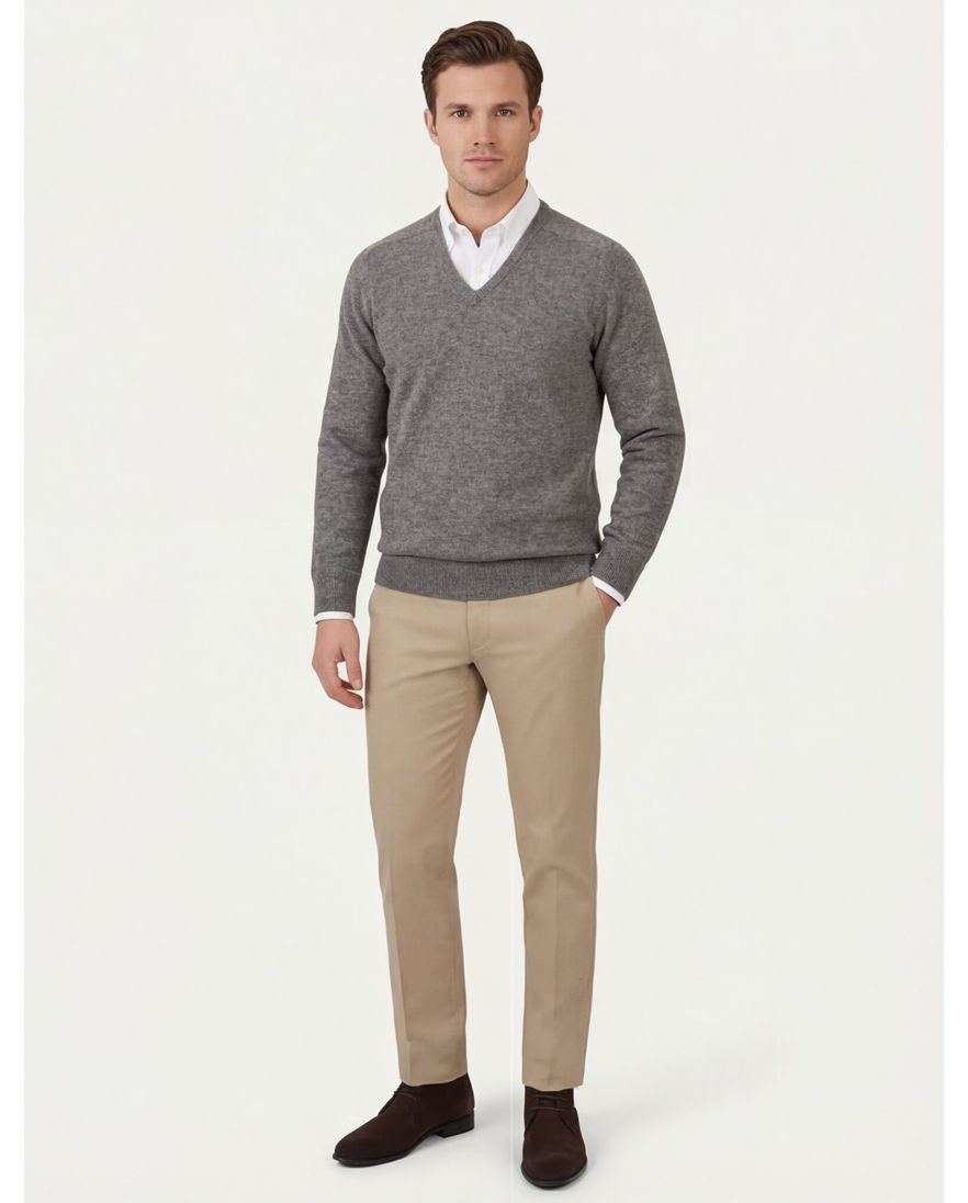 Alan Paine pullover grijs melange classic fit lamswol