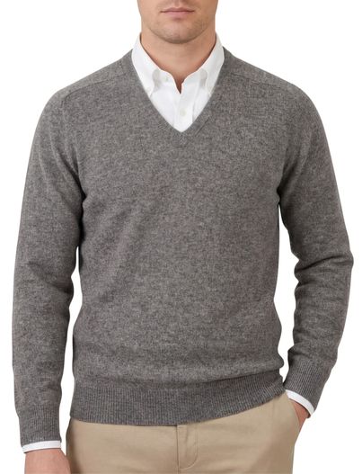 Alan Paine Alan Paine pullover grijs melange classic fit lamswol