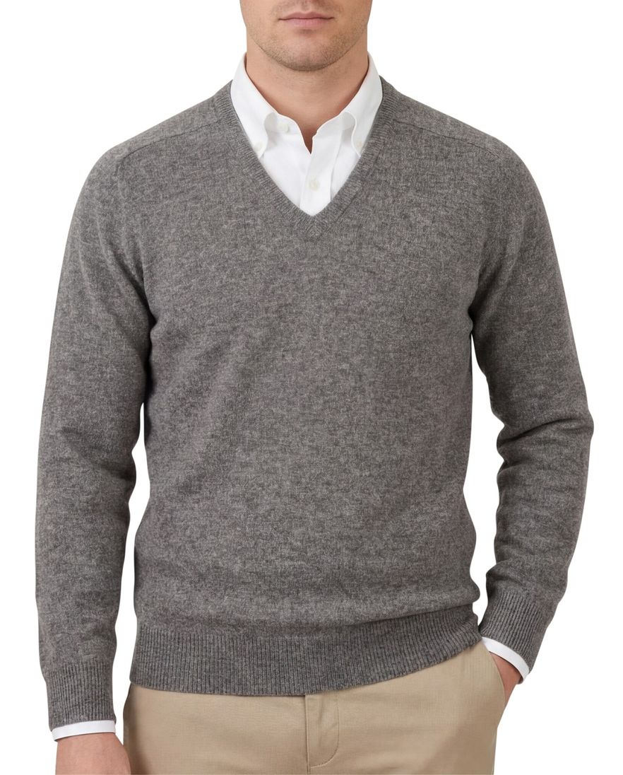 Alan Paine pullover grijs melange classic fit lamswol