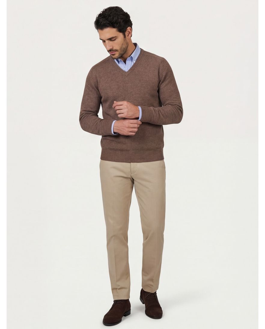 Alan Paine lamswol trui v-hals bruin