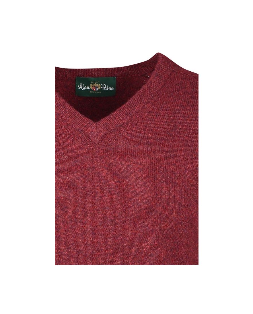 Alan Paine trui v-hals bordeaux effen lamswol wijde fit