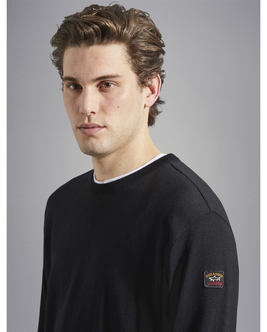 Paul & Shark pullover merino zwart ronde hals