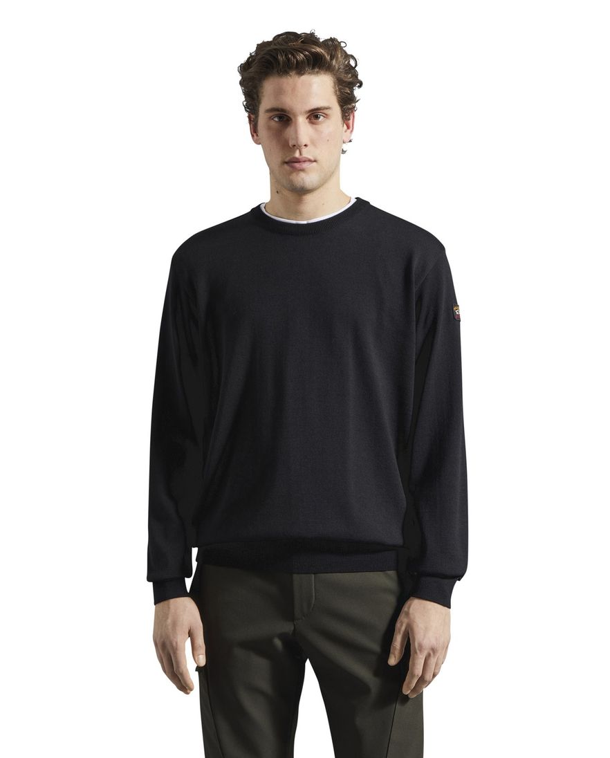 Paul & Shark pullover merino zwart ronde hals