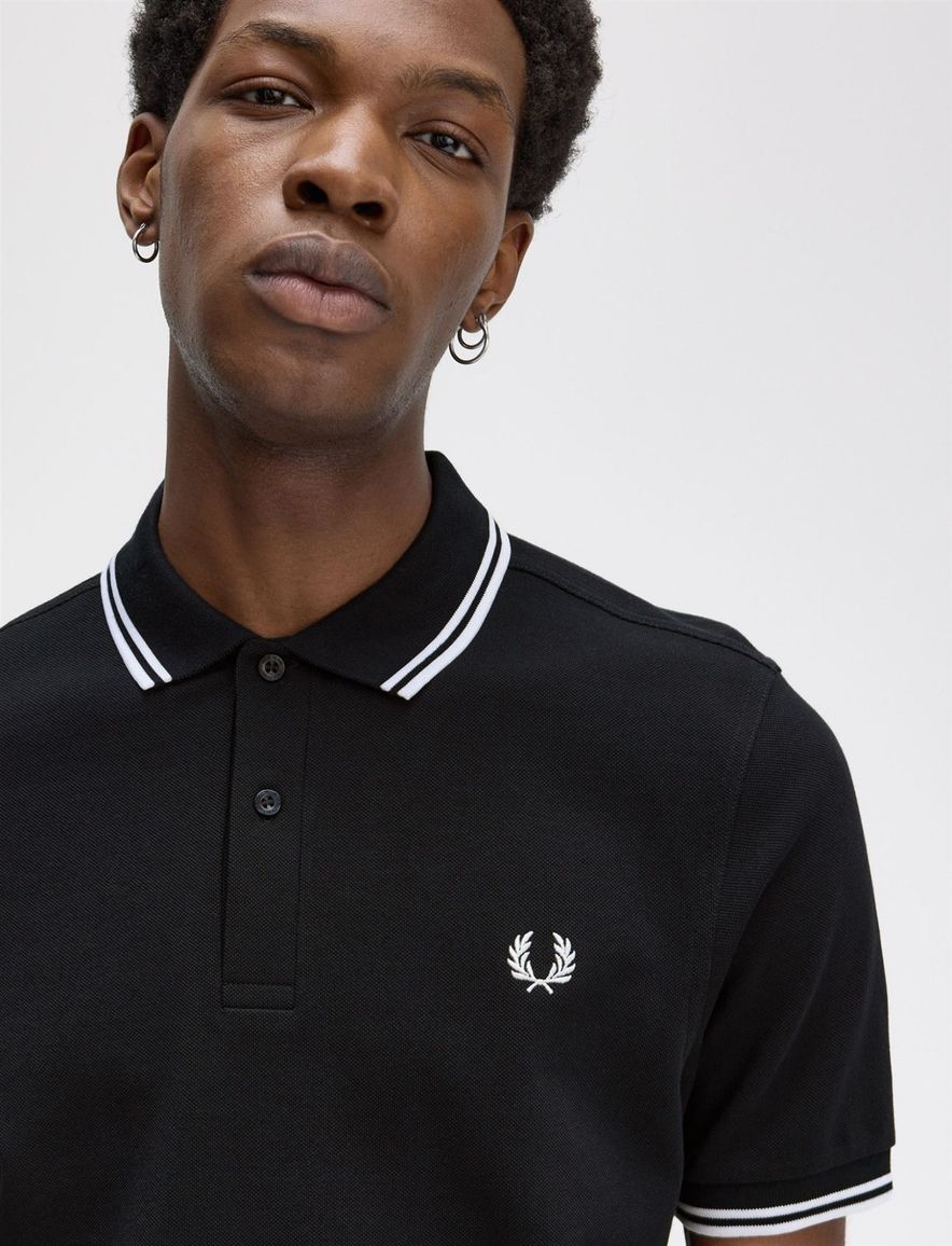 Fred Perry polo Twin Tipped normale fit donkerblauw effen katoen