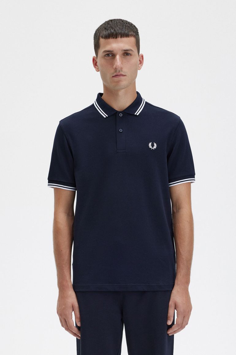 Fred Perry polo Twin Tipped normale fit donkerblauw effen katoen
