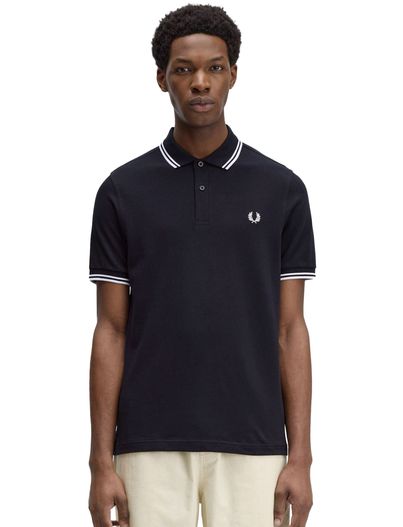 Fred Perry Fred Perry polo Twin Tipped normale fit donkerblauw effen katoen
