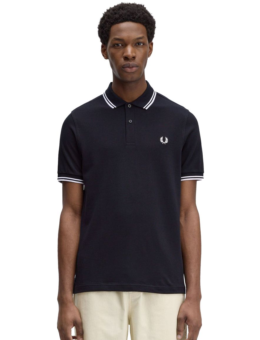 Fred Perry polo Twin Tipped normale fit donkerblauw effen katoen
