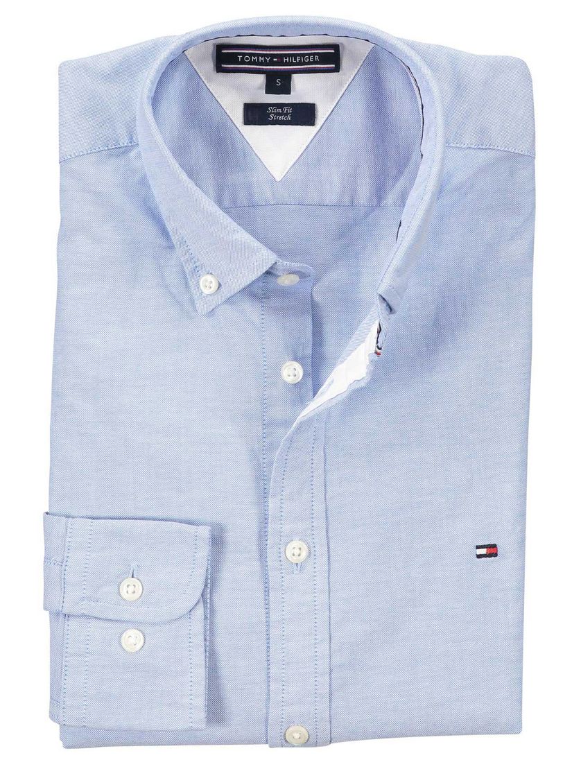 Tommy Hilfiger casual overhemd lichtblauw effen katoen slim fit