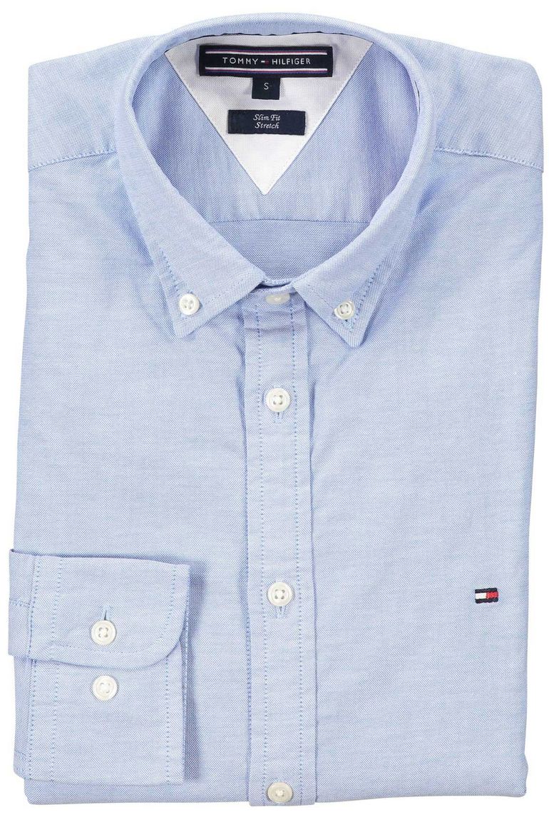 casual overhemd Tommy Hilfiger lichtblauw effen katoen slim fit