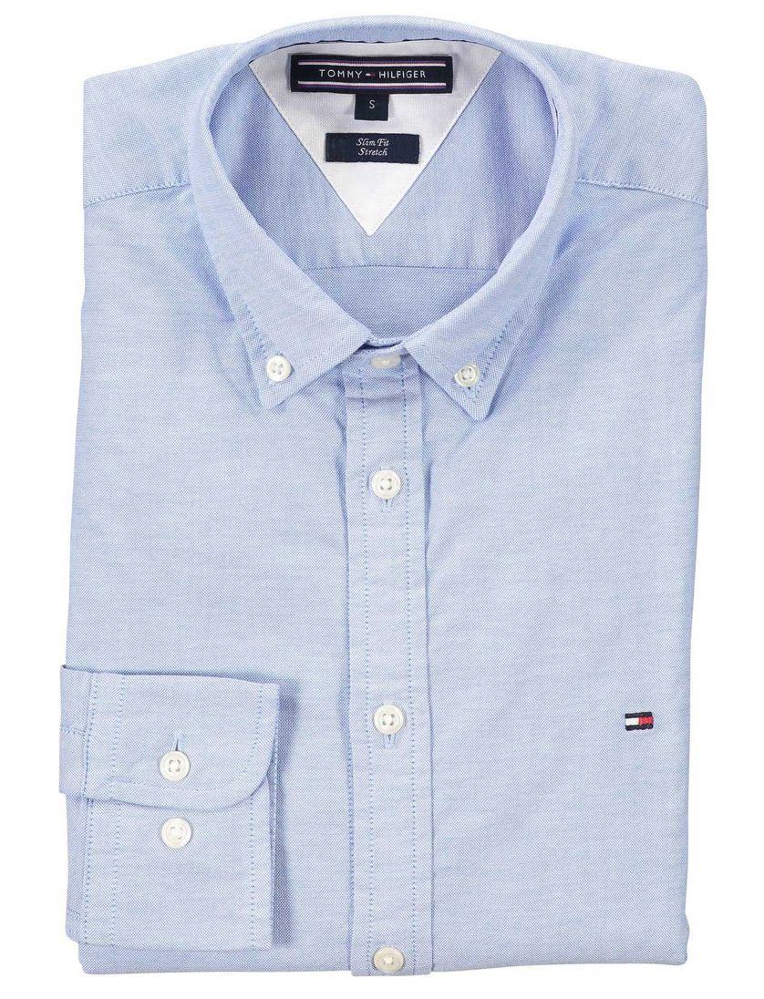 Tommy Hilfiger casual overhemd lichtblauw effen katoen slim fit