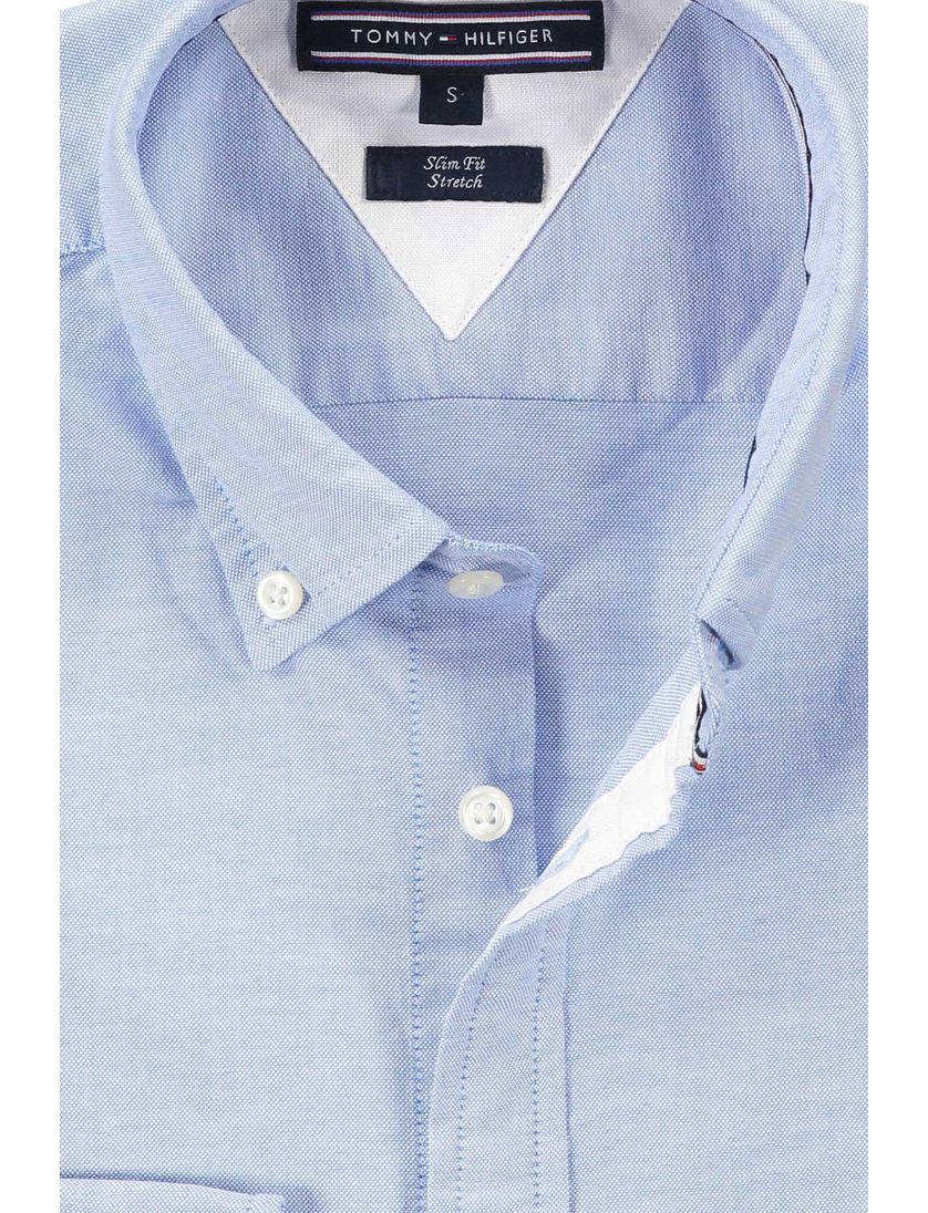 Tommy Hilfiger casual overhemd lichtblauw effen katoen slim fit