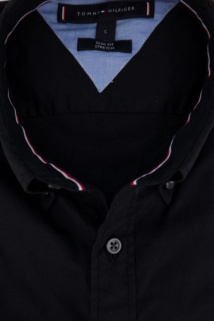 Tommy Hilfiger shirt stretch zwart Slim Fit