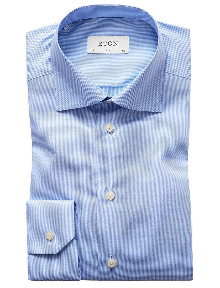 Eton overhemd dress blue pied de poule Slim