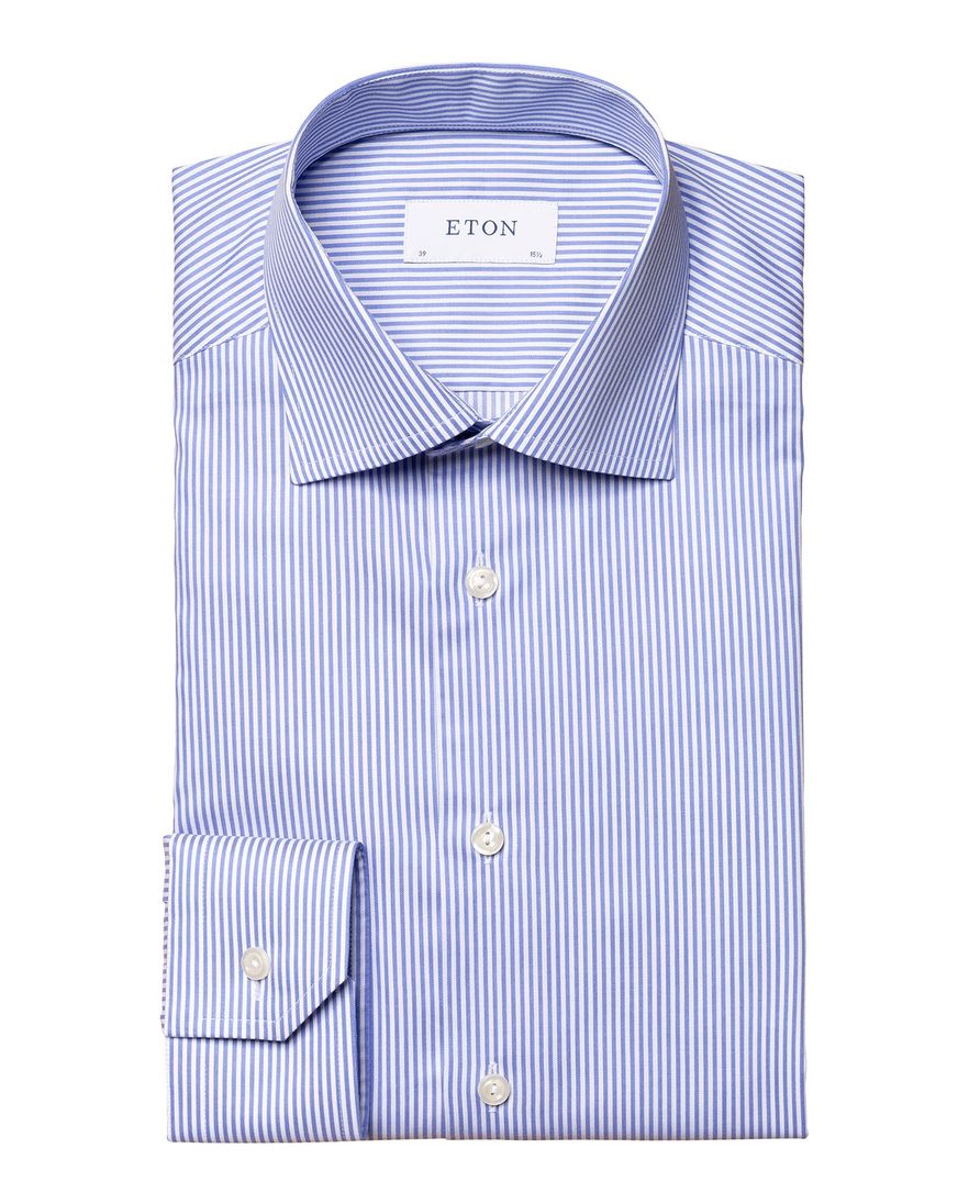 Eton business overhemd blauw gestreept katoen