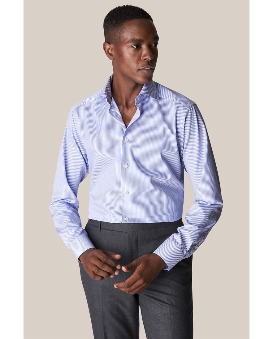 Eton business overhemd blauw gestreept katoen