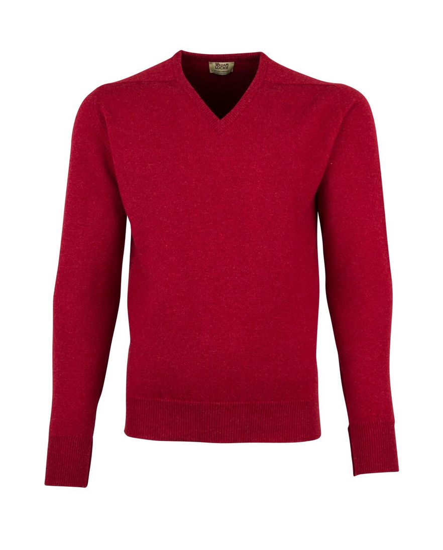 William Lockie pullover rood v-hals lamswol