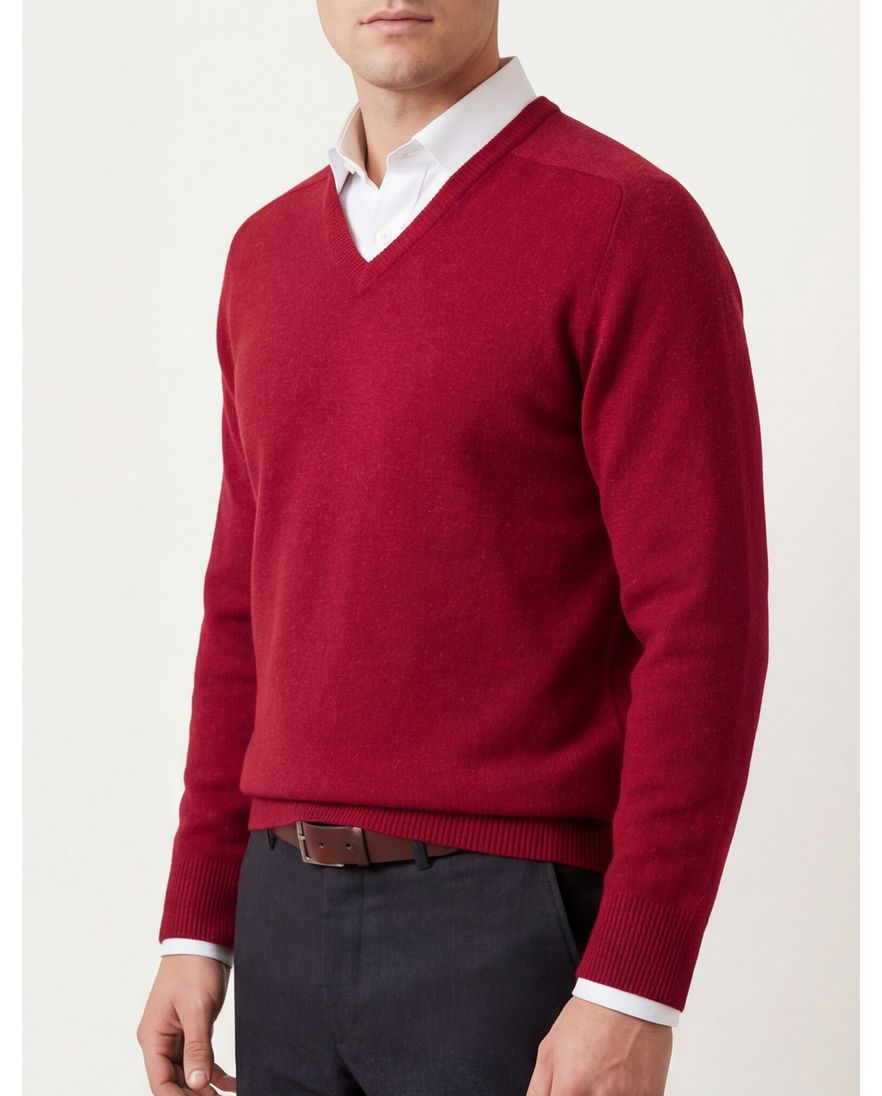 William Lockie pullover rood v-hals lamswol