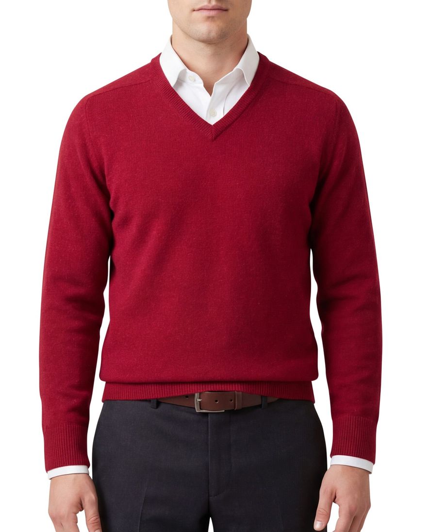 William Lockie pullover rood v-hals lamswol