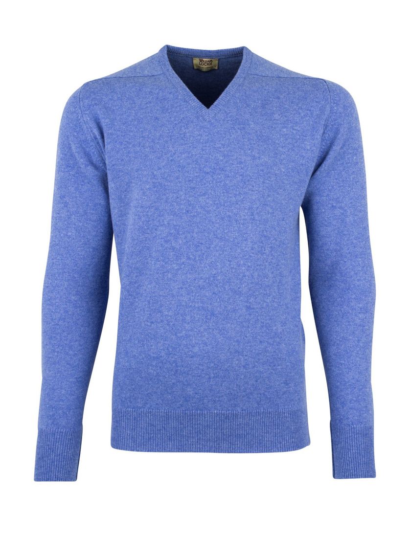 William Lockie pullover blauw v-hals lamswol