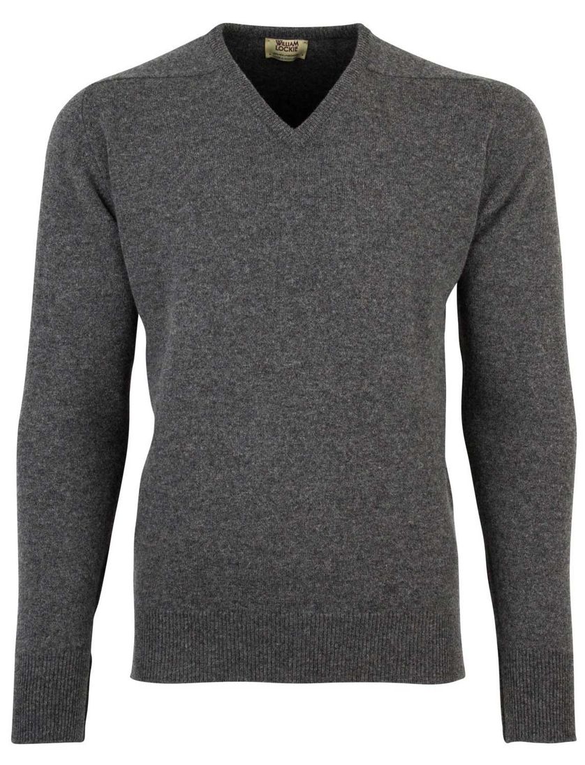 William Lockie lamswollen trui grijs melange vhals