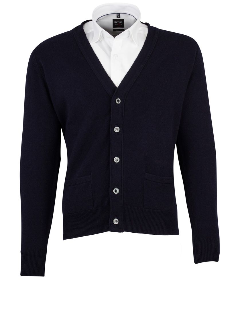William Lockie vest donkerblauw effen lamswol knopen