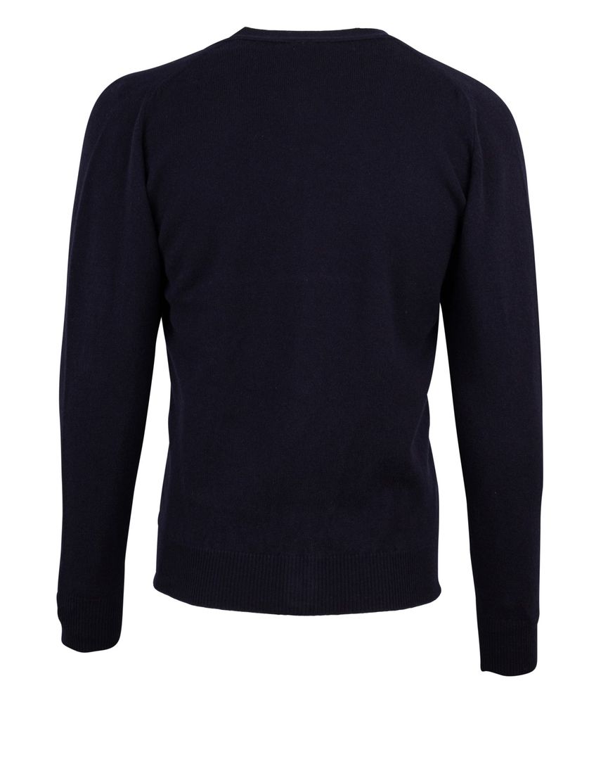 William Lockie vest donkerblauw effen lamswol knopen