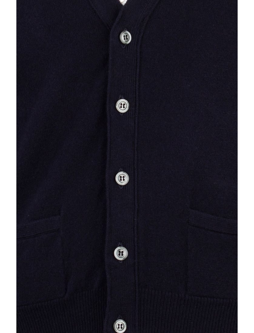 William Lockie vest donkerblauw effen lamswol knopen