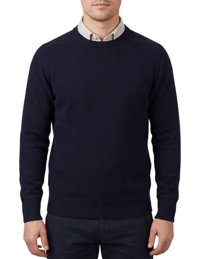 William Lockie William Lockie lamswollen trui navy ronde hals