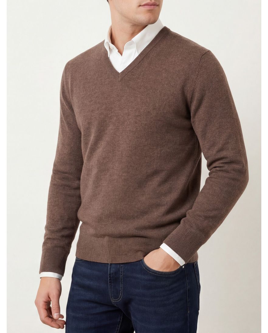 Trui William Lockie bruin kasjmier v-hals