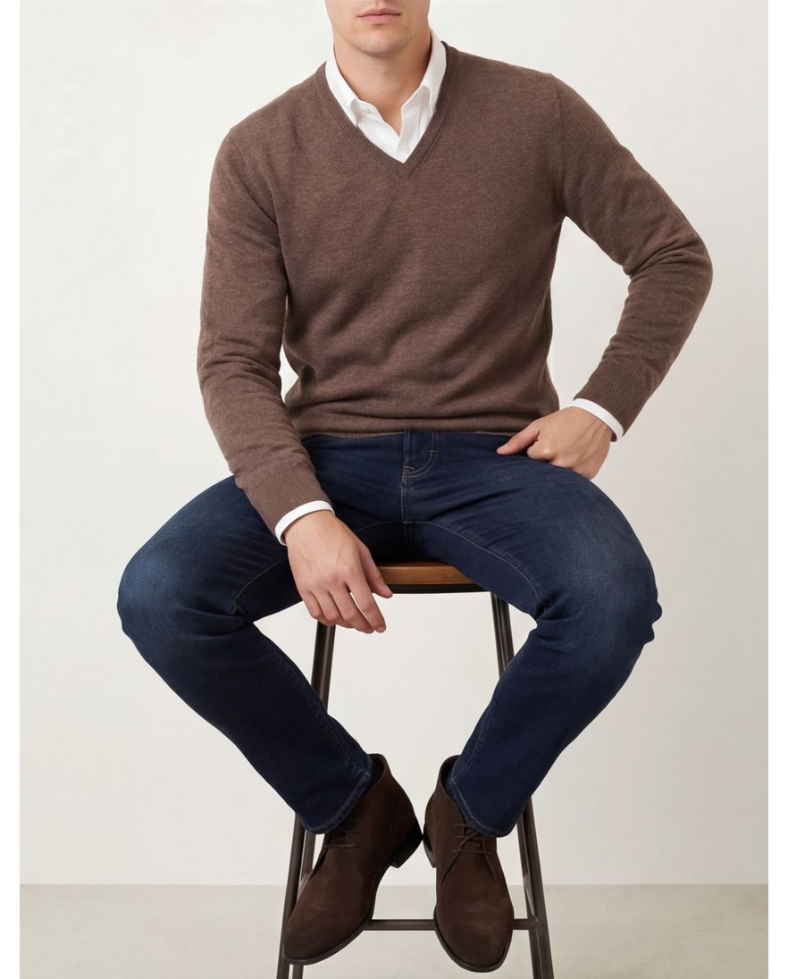Trui William Lockie bruin kasjmier v-hals