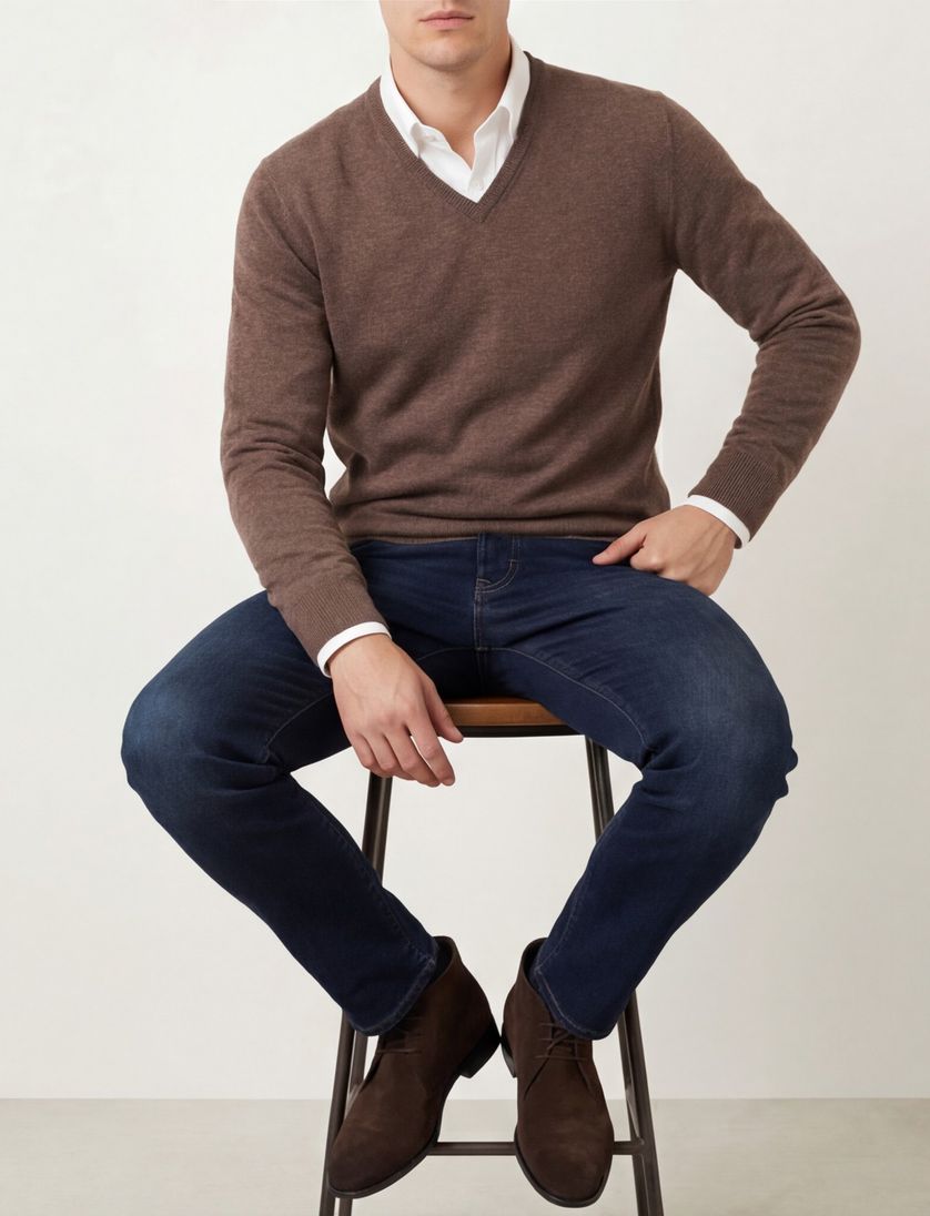 William Lockie trui bruin v-hals cashmere