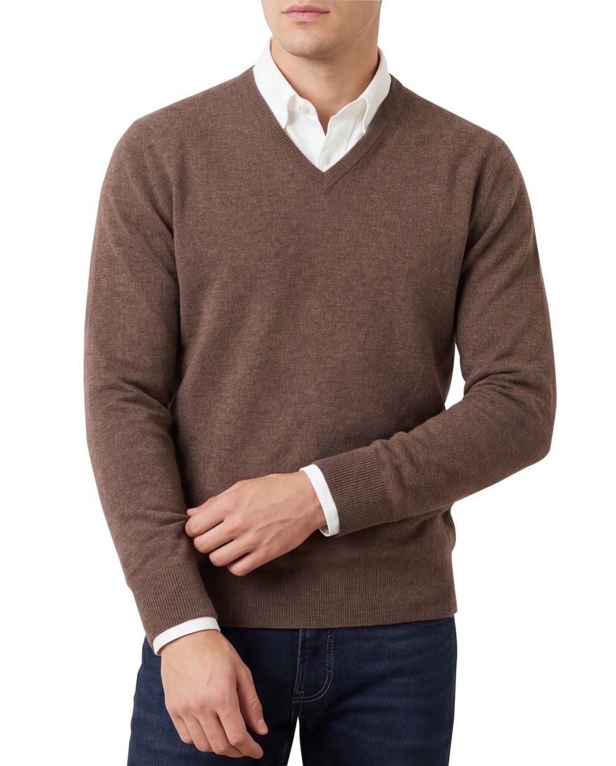 Trui William Lockie bruin kasjmier v-hals