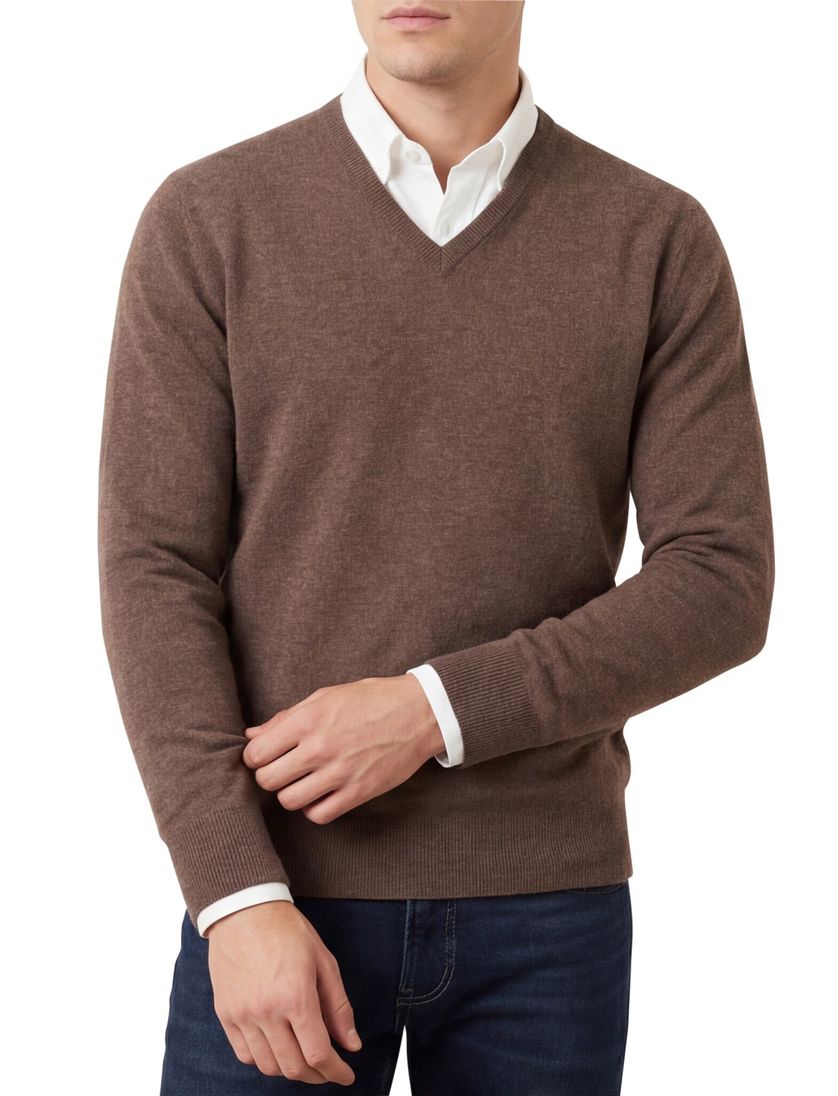 William Lockie trui bruin v-hals cashmere