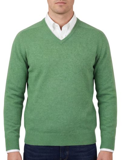 William Lockie Trui William Lockie groen lamswol v-hals