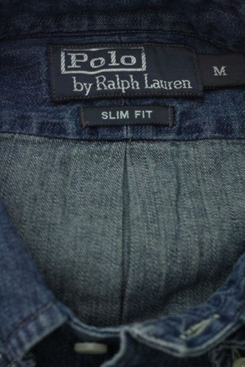 casual overhemd Polo Ralph Lauren blauw effen denim slim fit 
