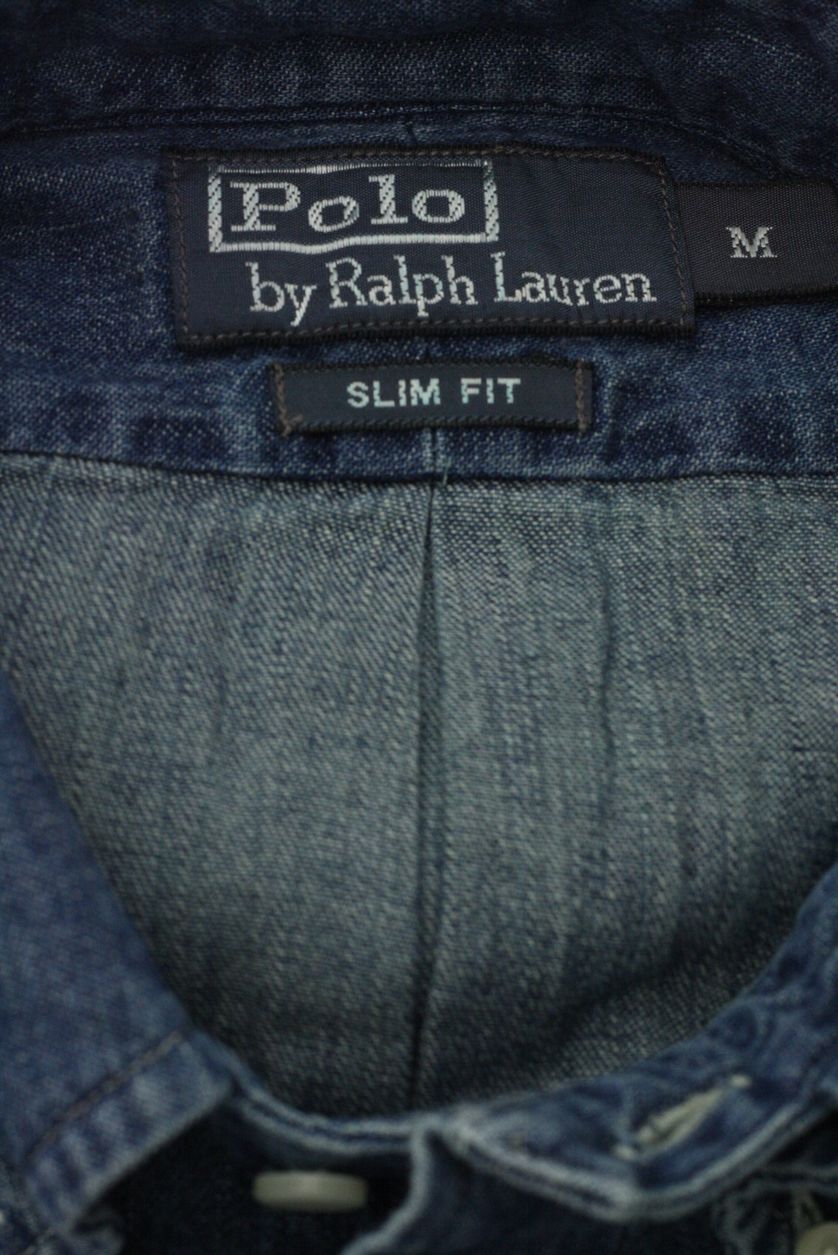 Polo Ralph Lauren casual overhemd blauw effen denim slim fit