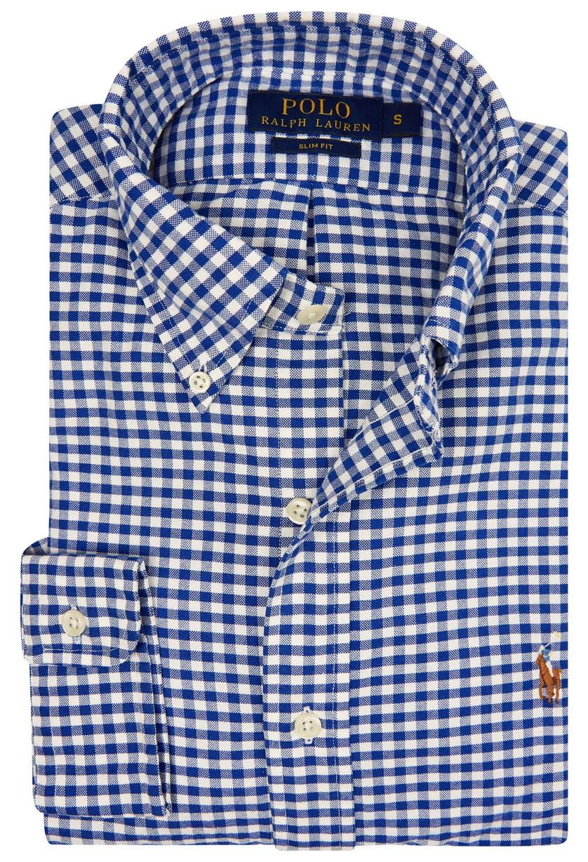Ralph Lauren slim fit overhemd blauw ruit oxford