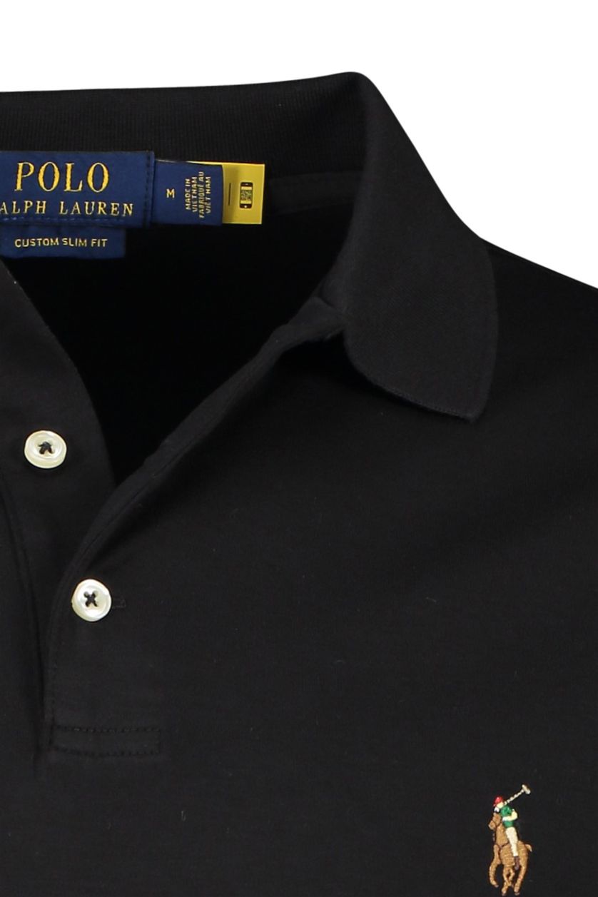 Polo Ralph Lauren polo zwart custom slim fit katoen 3-knoops