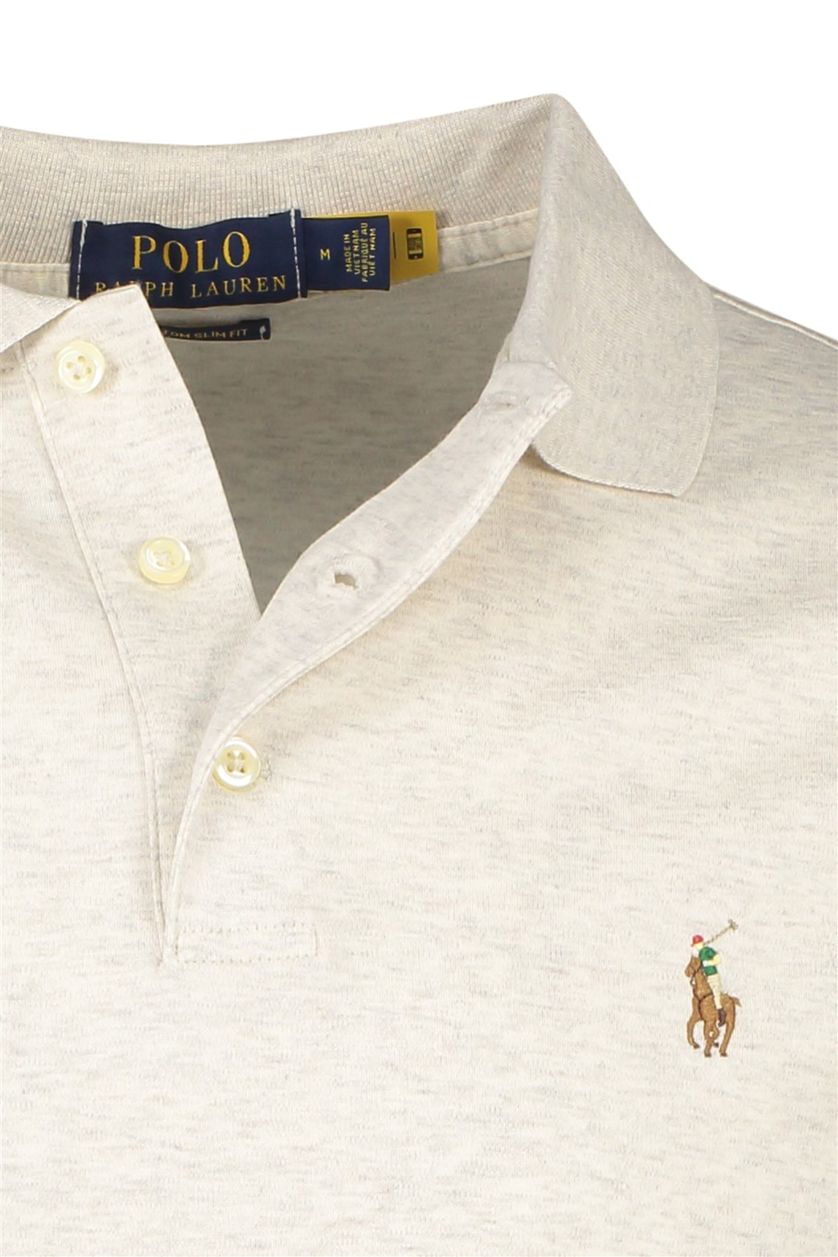 Beige gemêleerd Polo Ralph Lauren polo 3-knoops custom slim fit katoen