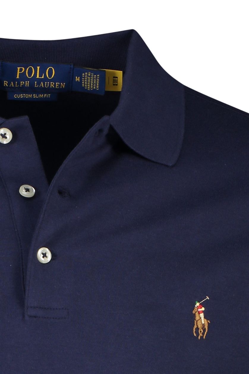 Polo Ralph Lauren polo donkerblauw custom slim fit 3-knoops katoen